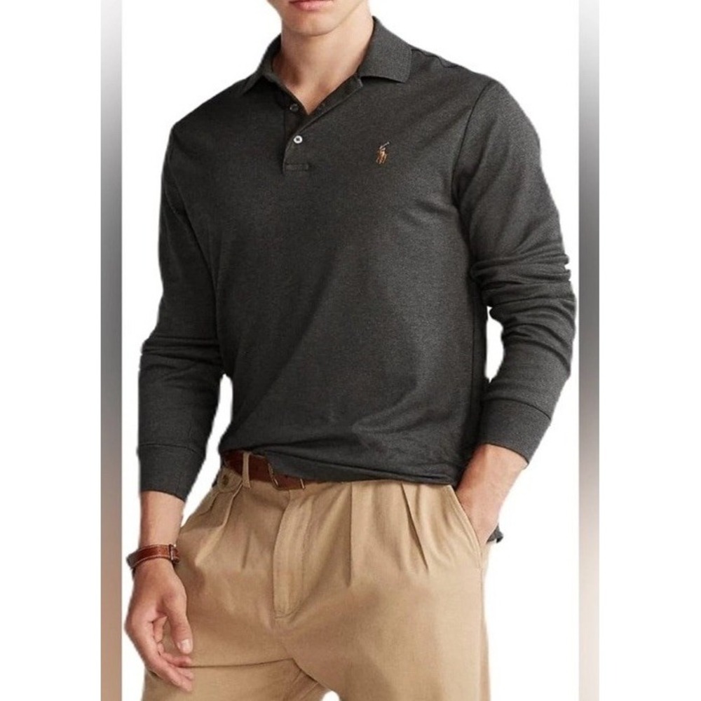 Polo Ralph Lauren Classic Fit Gray Long Sleeve Polo Shirt Horse Logo 2XB